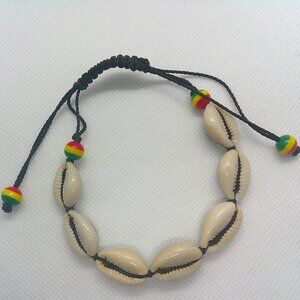 Authentic West African Shell Bracelet with Rasta Beads (Handmade)